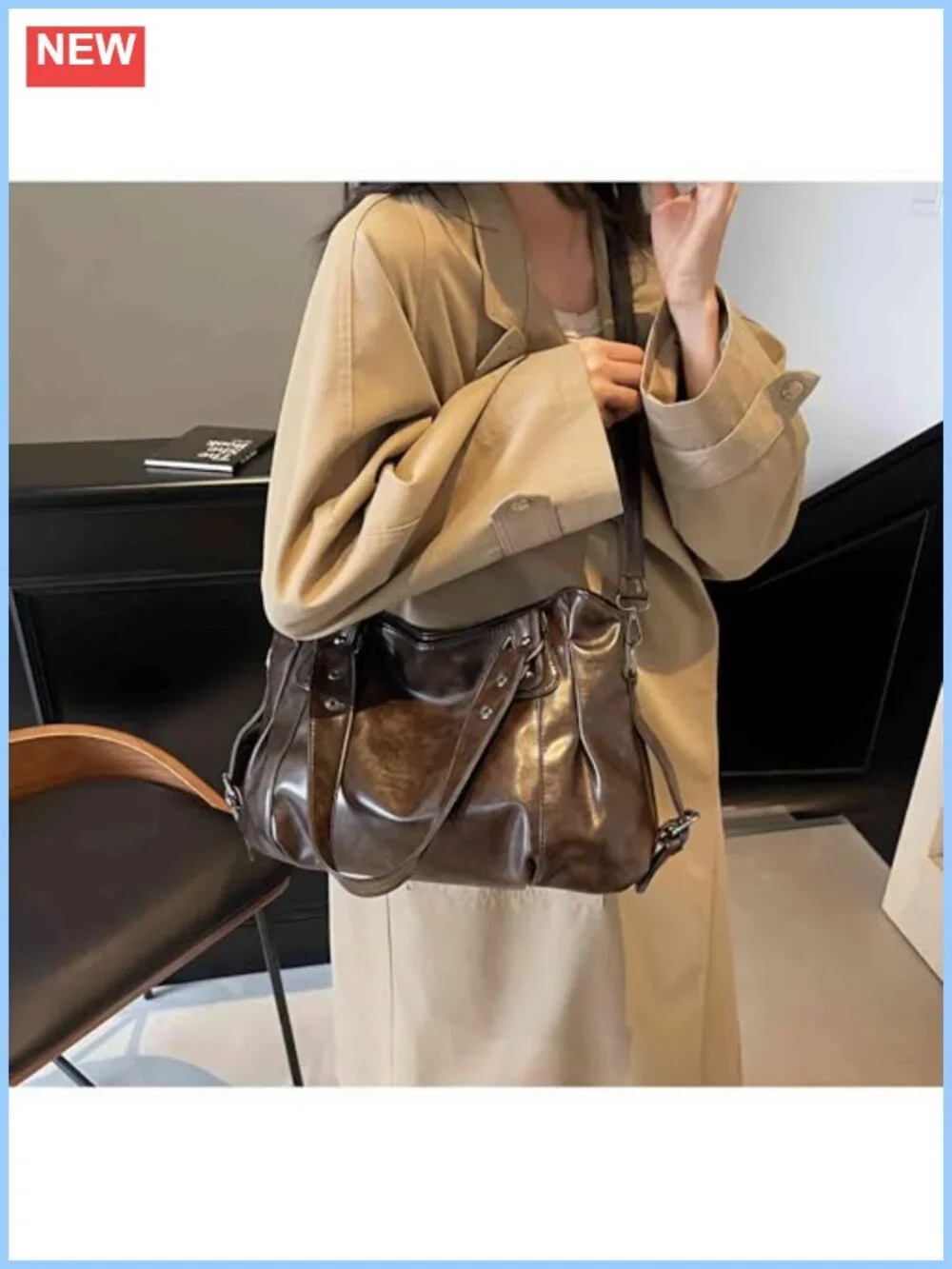 Vintage Faux Leather Hobo Shoulder Bag Large Capacity Crossbody Tote